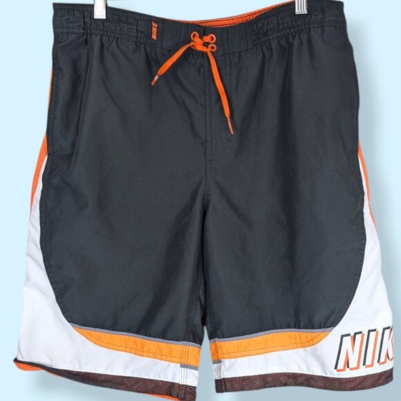 (2/$20) Nike Grey & Orange Swim Trunks - Picture 1 of 5